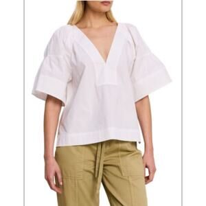 A.L.C. Hillary V Neck Blouse Relax Fit Short Sleeve Casual Wardrobe White Sz 0